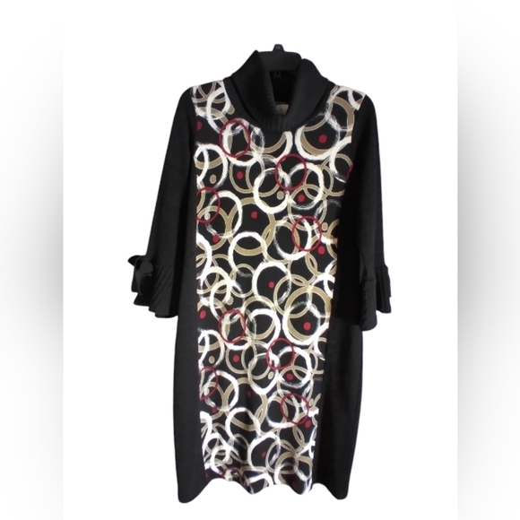 Bali black turtle neck dress with colorful circle design - Picture 1 of 9